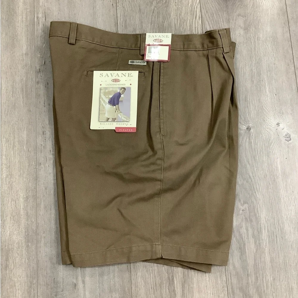 Men's Savane 40 XL Shorts Toffee Pleated Chino Khakis 4 Pockets Golf Cotton NWT - Picture 5 of 8